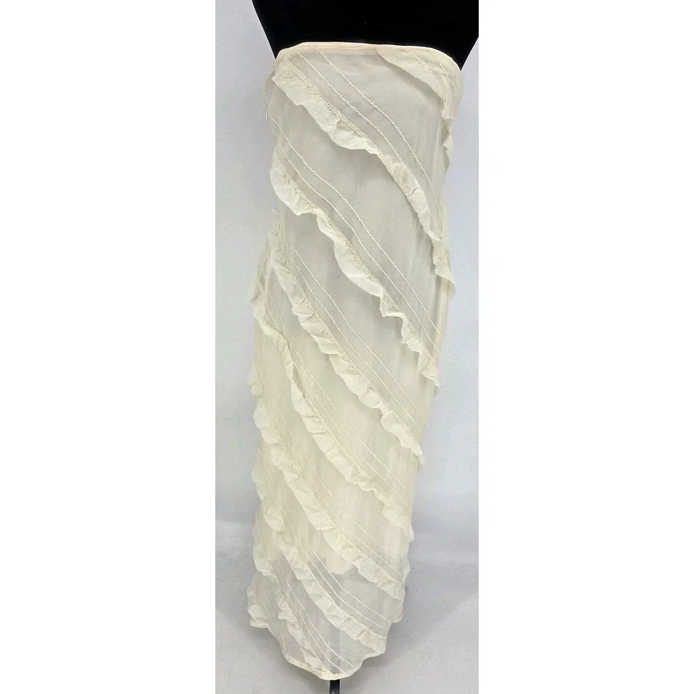 Princess Polly Baylie Dress 10 Beige Ruffled Halter Top Midi Size